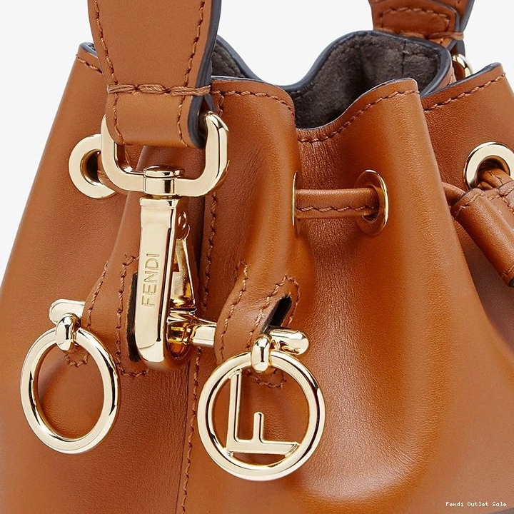 Affordable Mon In Brown Fendi Calf Bucket Mini Logo ROMA Leather Tresor Bag 0714
